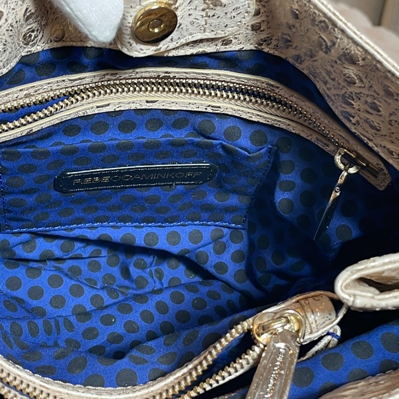 Rebecca Minkoff Ostrich Swing Bag Metallic Champagne Leather - Picture 12 of 15